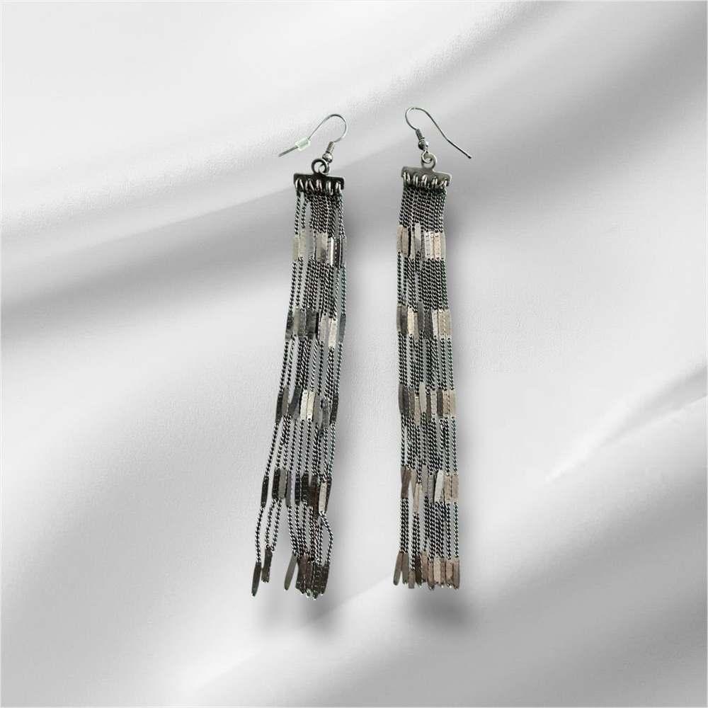 Silver Multi-Chain Tassel Drop Earrings - Unbranded lightweight